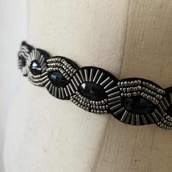 Scallop Beaded Elastic Stretch Belt Black Silver‎ Grey OS - Picture 2 of 6